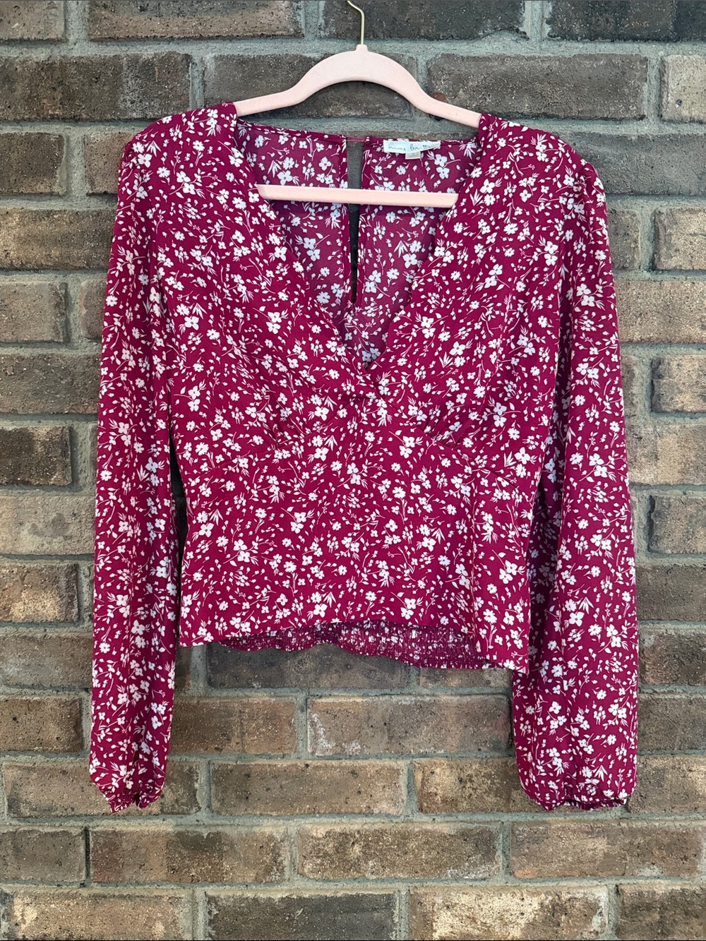 Women’s Floral V-Neck Long Sleeve Top - Berry